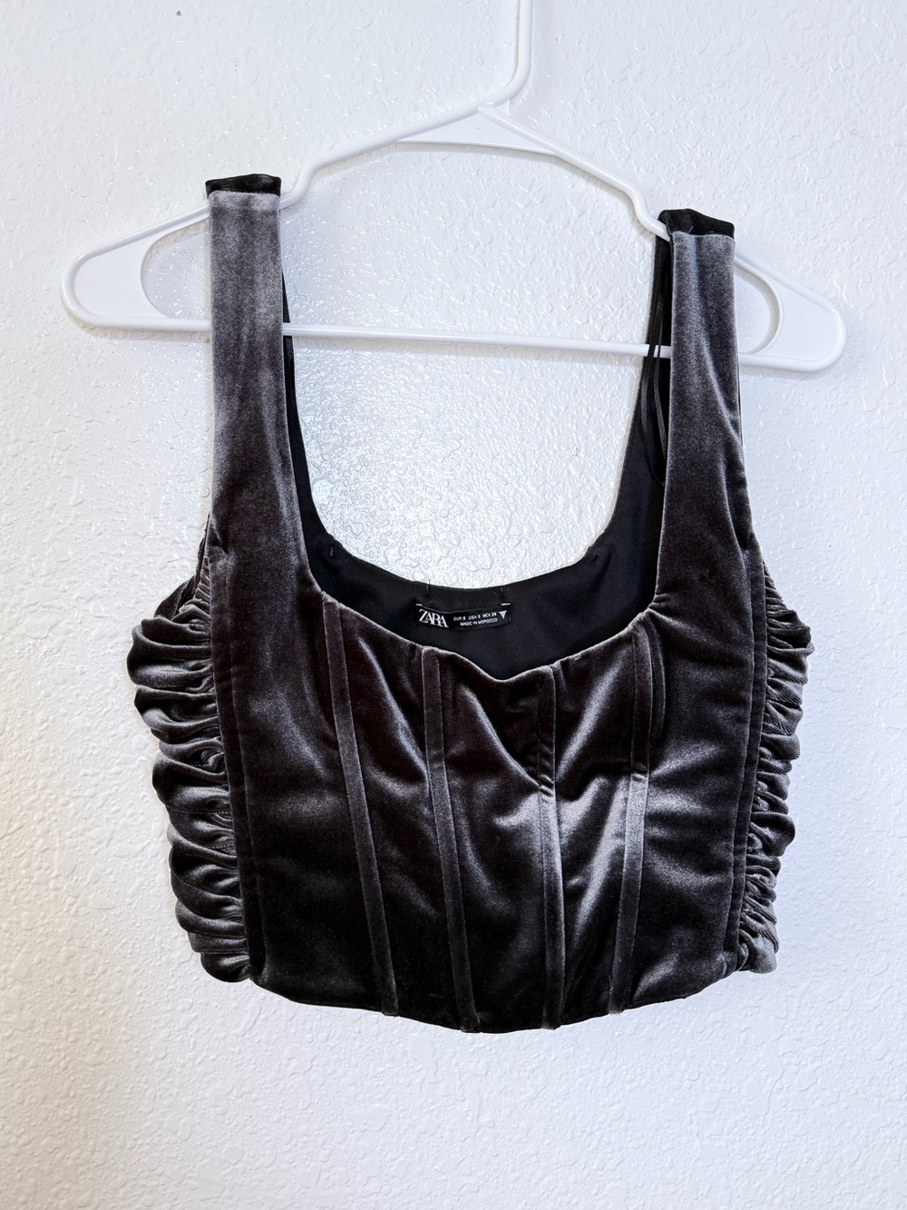 Zara Velvet Dark Grey Side Ruched Cropped Fairy Renaissance Corset Top Small